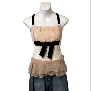 Silk Ruffle Knit Camisole Sleeveless Sweater Top Moda International Neutral Nude